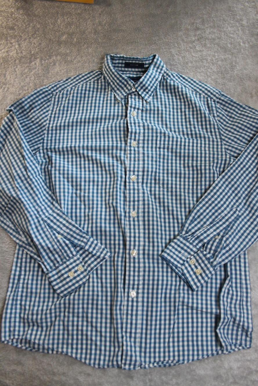 Saddlebred Shirt Mens M Blue Check Button Up Long Sleeve Easy Care Pockets